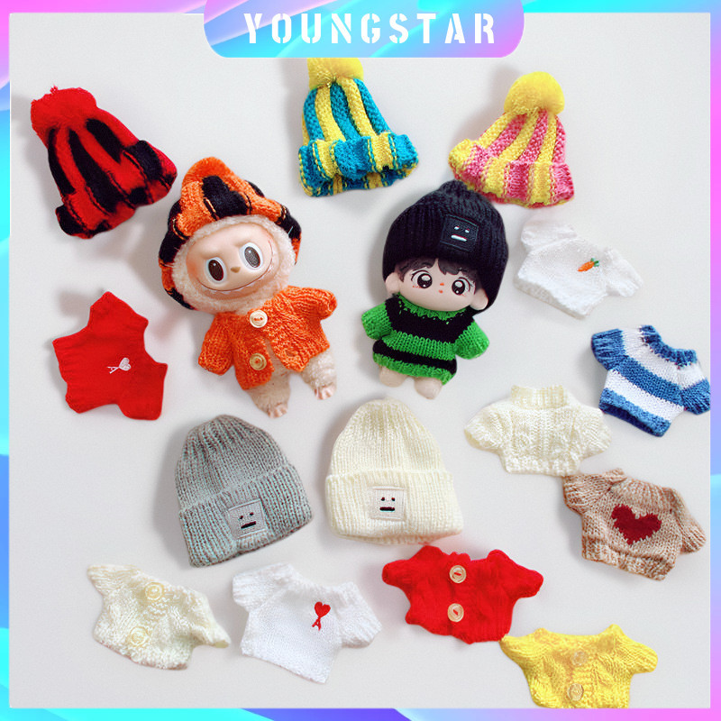 เสื้อผ้าเด็ก15เซนติเมตรผ้าฝ้ายตุ๊กตาเสื้อผ้าเสื้อกันหนาวสีขาวปุ่มที่มีสีสันคาร์ดิแกนด้ายเสื้อผ้าหมวกราบุบ แฟชั่น
