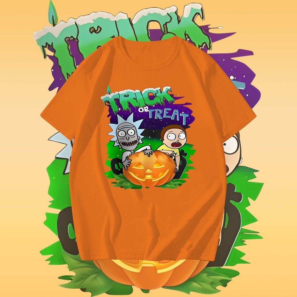 🎃 👻 Rick and morty halloween thailand halloween Print เสื้อยืดแขนสั้นผ้าฝ้ายแท้สําหรับทั้งชายและหญิง