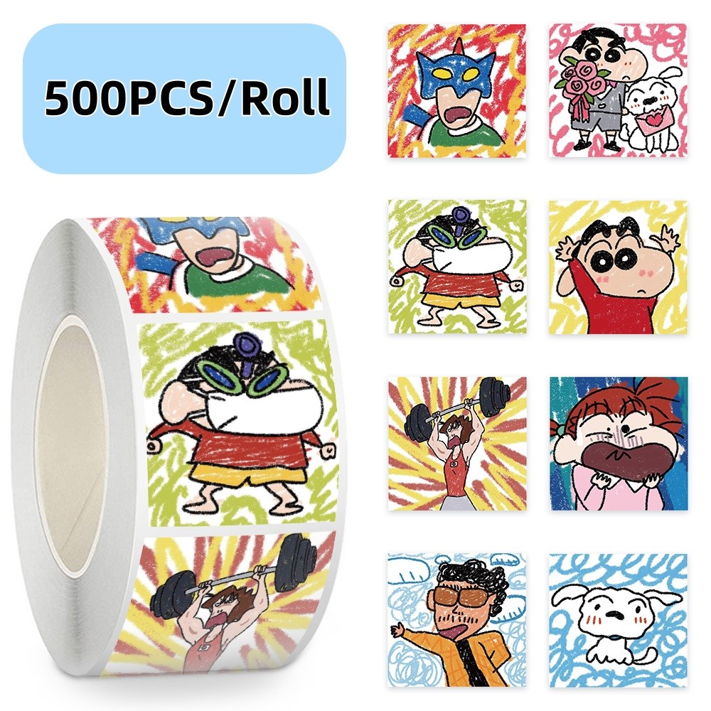 500 ชิ้น/ม้วนอะนิเมะการ์ตูน Crayon Shin-chan ปิดผนึกสติกเกอร์ Graffiti สติกเกอร์สําหรับจักรยานบัญชีมือดินสอ Decals LanLanStickersWorld