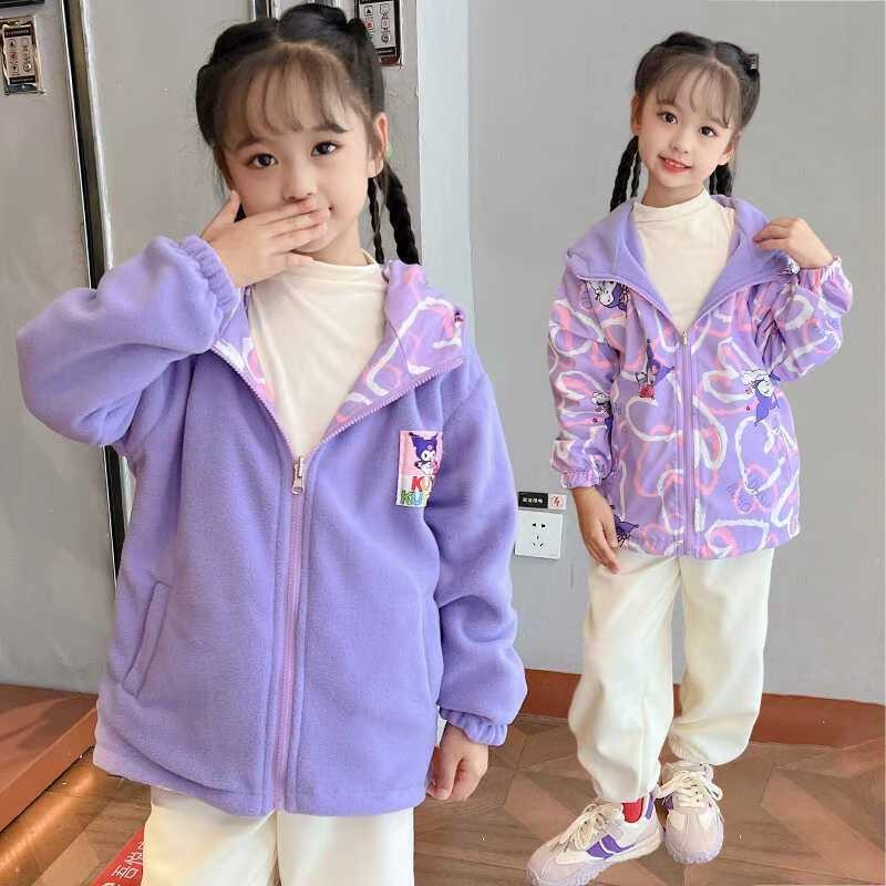 เด็กทารก Sanrio Plush แจ็คเก็ตกลางแจ้งน่ารัก Kurumi Melody เสื้อกันหนาวมีฮู้ดสองด้านเด็กกํามะหยี่หนา