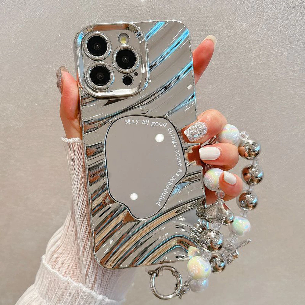 เคสโทรศัพท์มือถือกระจกแต่งหน้า for iPhone 16 15 11 13 12 14 17 Pro Max 7 Plus 8 Plus XR X XS MAX ลายหยัก เคสกันกระแทก