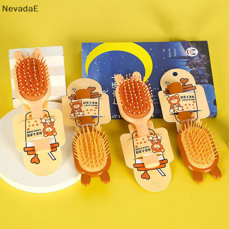 ใหม่สีชานมสีเบาะลมนวดหวีครึ่งวงกลมหัวกระดานใหญ่หวีผมการ์ตูน หวีถุงลมนิรภัย G2806