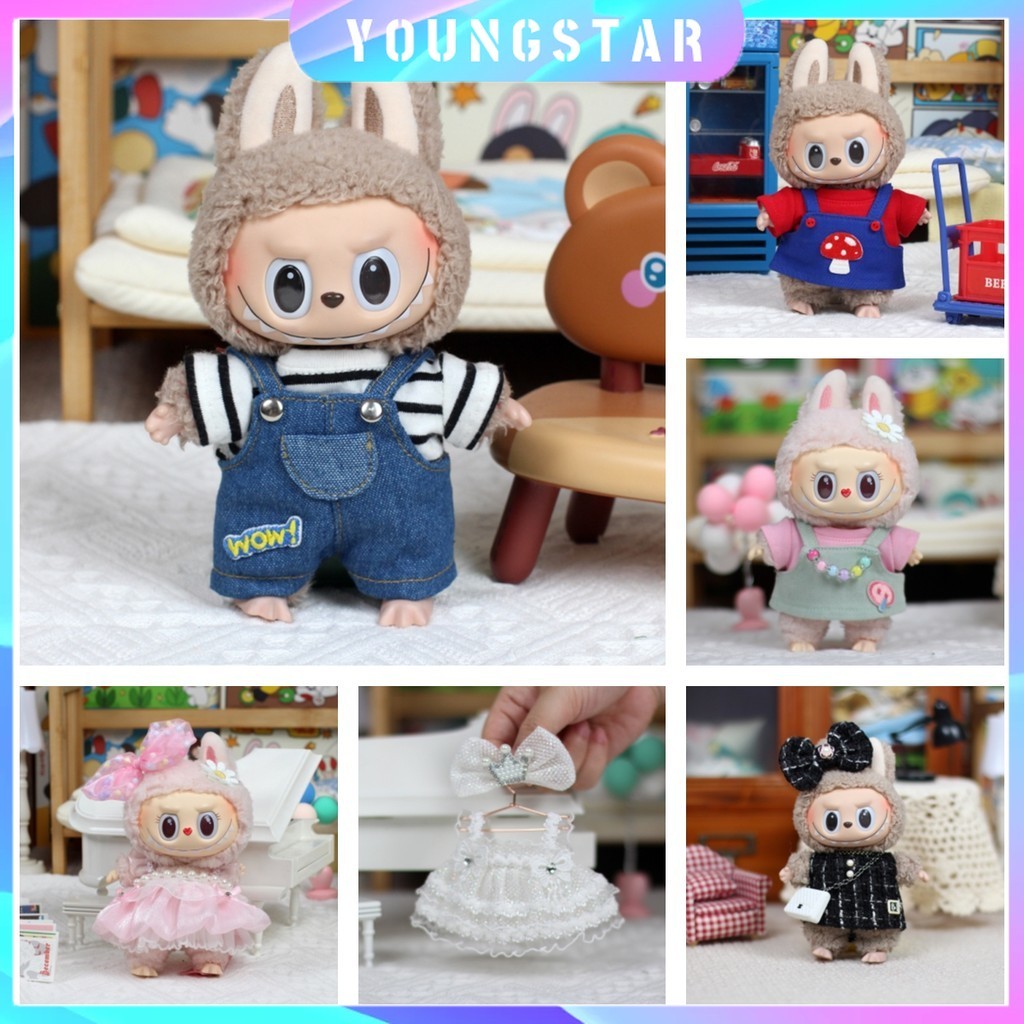 Fy (เฉพาะกระเป๋า) สําหรับ 17 ซม. Labubu เสื้อผ้าตุ๊กตาเสื้อผ้าแฟชั่น Hoodies เสื้อผ้าตุ๊กตาสี Match Hoodies ตุ๊กตาอุปกรณ์เสริมน่ารักตกแต่ง