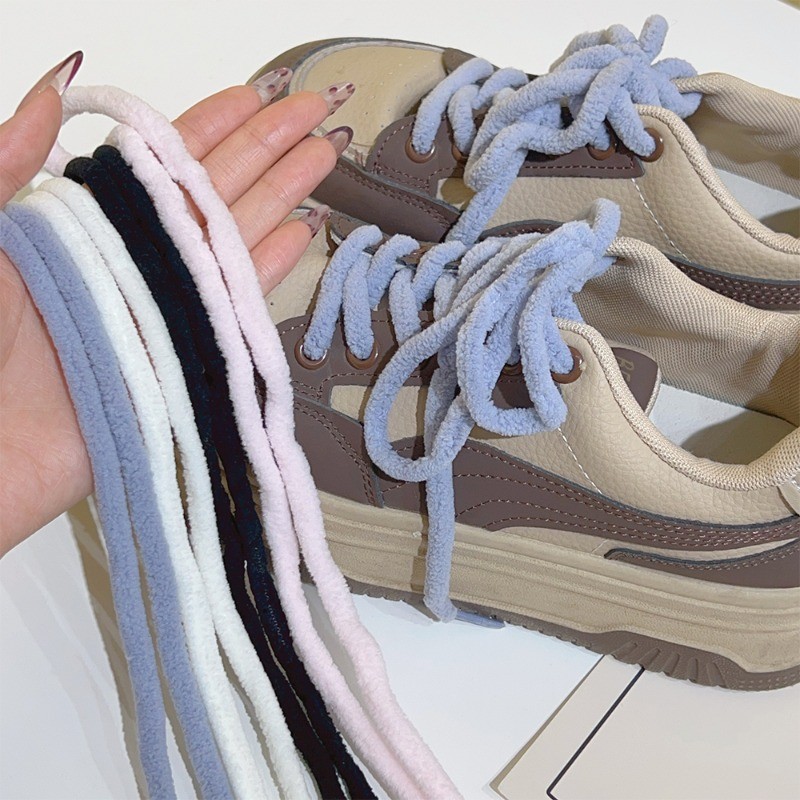 1 คู่แฟชั่นMulticolor 1.2M Plushรองเท้าผ้าใบเชือกผูกรองเท้า-อเนกประสงค์นุ่มHigh-top Casualผ้าใบรองเท้าแบนLaces