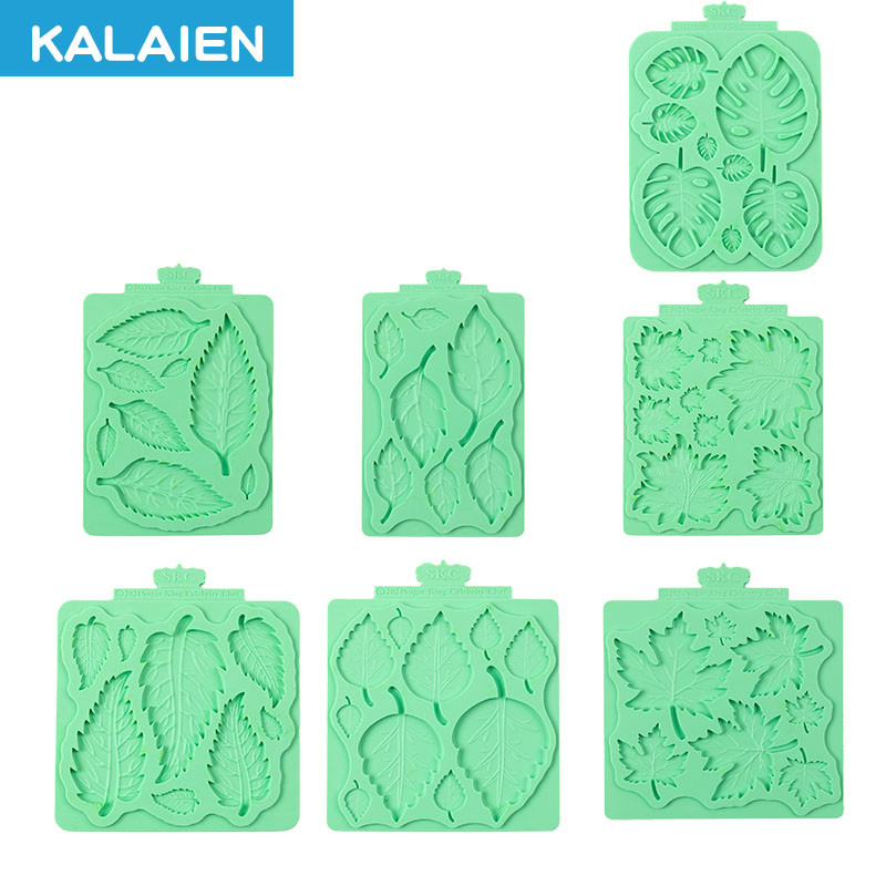 Kalaien 5รูปแบบใบซิลิโคนแม่พิมพ์ใบเมเปิ้ล, ใบหยัก, ใบตอง DIY sugarcraft, F ondant ใบ, ตกแต่งเค้ก, ดินแม่พิมพ์อเนกประสงค์ง่ายปล่อยมือหัตถกรรม