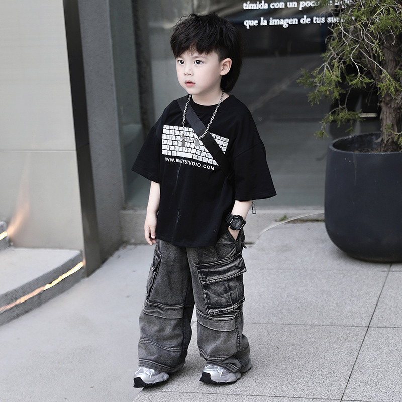 ฤดูร้อนสไตล์ใหม่เด็กหที่เรียบง่ายสามมิติเด็กชายผ้าฝ้ายแท้แขนสั้นt