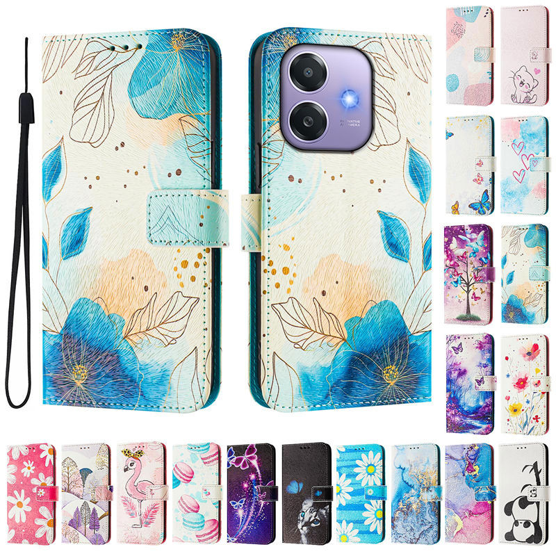 สําหรับ Oppo A3x A3 กรณีน่ารักทาสีรูปแบบพลิกเคสโทรศัพท์สําหรับ A3 A3x Oppo A40 A40M OppoA3 OppoA3x 5G 4G 2024 กรณีแม่เหล็กกระเป๋าสตางค์หนังหนังสือ