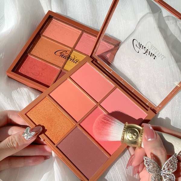 ที่ปัดแก้ม แปลงปัดแก้ม Gudina Six Blush Palette Cheek Palette Dry Rose Peach Blush อายแชโดว์ Contour