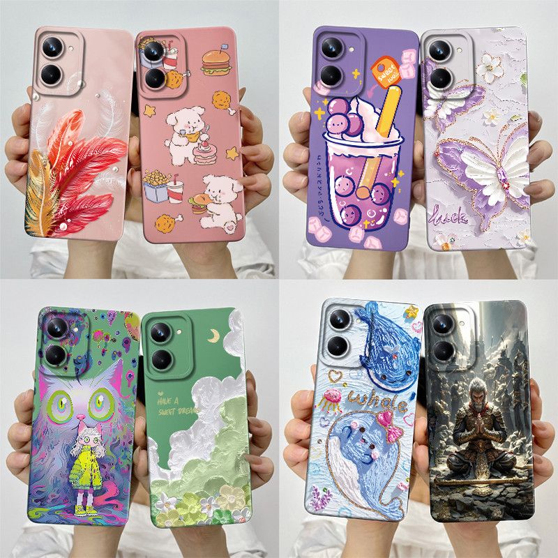 สําหรับrealme 10 Pro 5Gเคสโทรศัพท์RMX3663 RMX3660 RMX3661 ซิลิโคนอ่อนนุ่มTPUหวานทาสีปลอกการ์ตูนพิมพ์กันกระแทกป้องกันปกหลัง