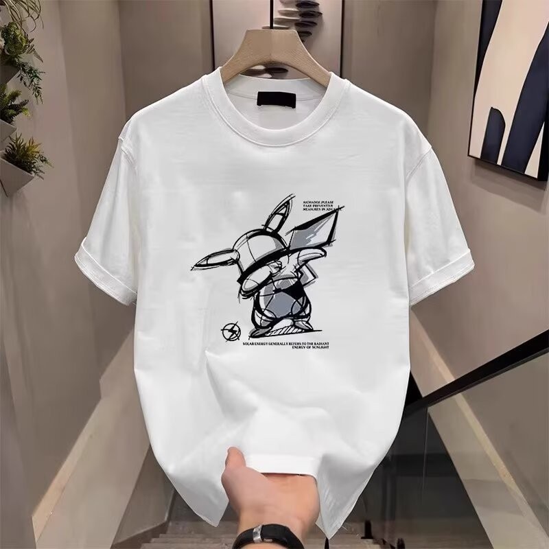 เสื้อยืดผู้ชายแขนสั้นสีขาว สไตล์อเมริกา ผ้าฝ้ายแท้คุณภาพสูง สำหรับคนหนุ่มสาวที่ชอบความเท่ห์