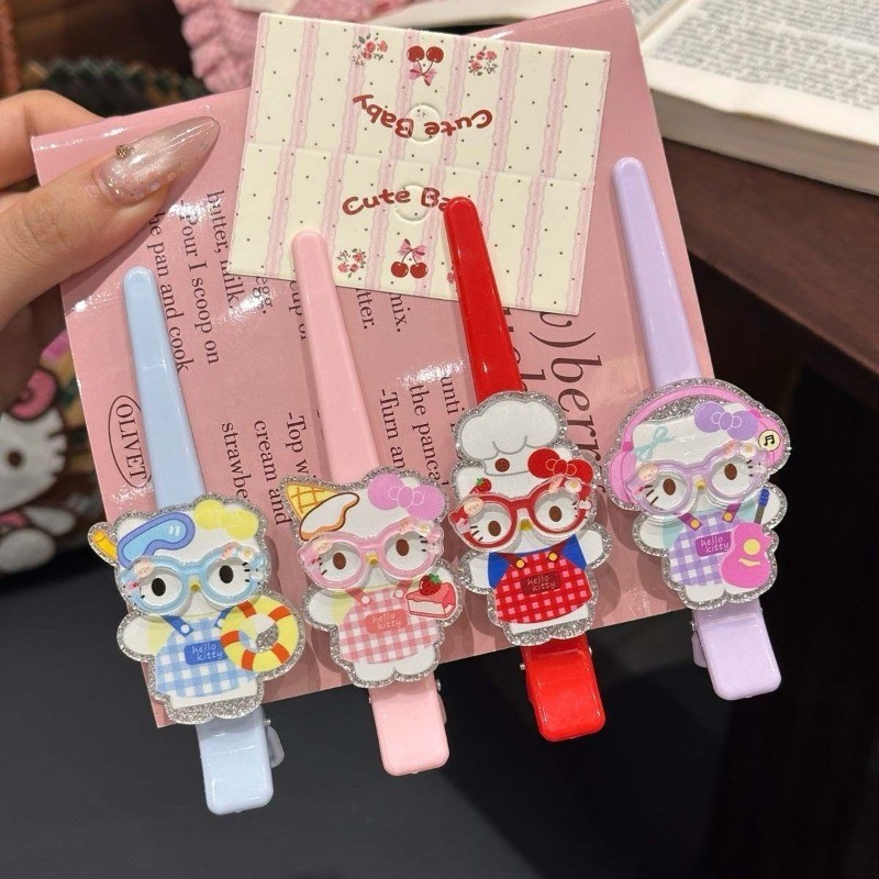 ผ้ากันเปื้อนน่ารัก กับ แว่นตา Kt Cat Hairpin สำหรับหญิง ขนาดใหญ่ คลิปแฟชั่น Duckbill อุปกรณ์เสริมผม
