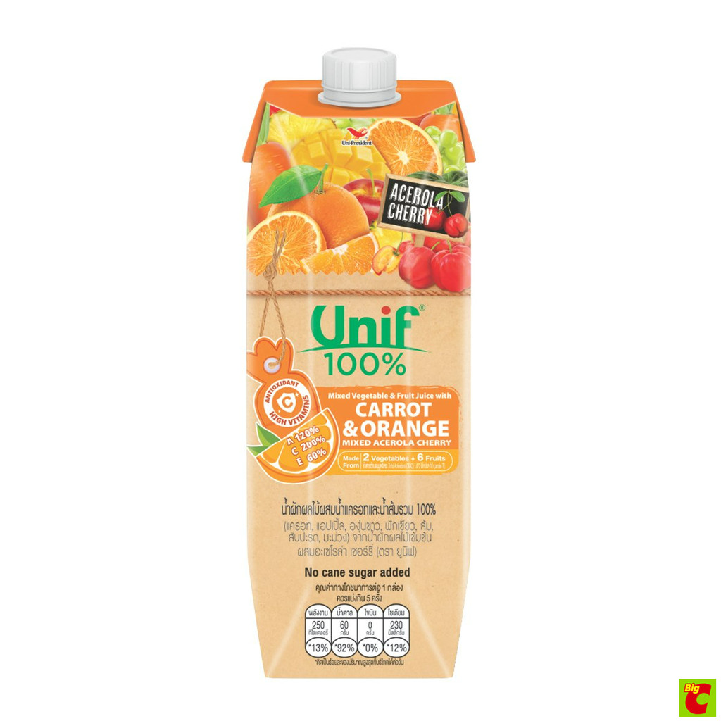 ยูนิฟ น้ำผักผลไม้ผสมน้ำแครอทและน้ำส้มรวม 100% 1000 มล.
