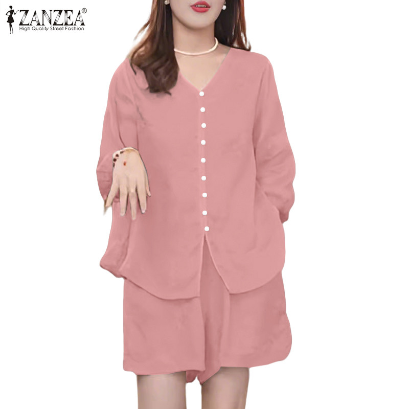 ZANZEA ชุดลำลองสไตล์เกาหลี คอV แขนบานพิเศษ ขากว้าง