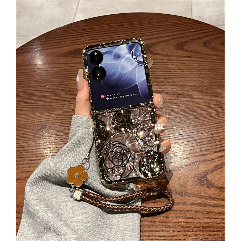 หรูหราอาวุโส Electroplated Rose ดอกไม้โปร่งใสริ้วรอยเคสโทรศัพท์สําหรับ Xiaomi MIX Flip mixflip xiaomimixflip ฝาหลัง