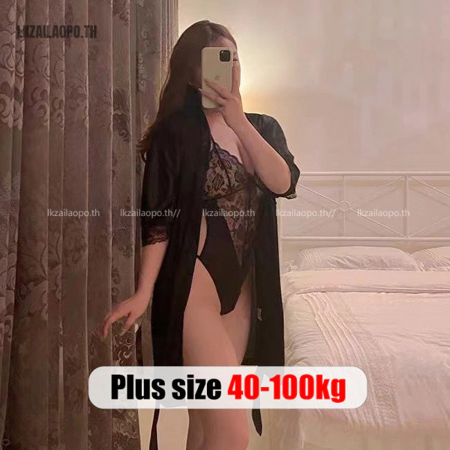 Plus size เสื้อผ้าสาวอวบ❤นอนไม่ได้นอน ชุดนอนเซ็กซี่สาวอวบ ไซส์ใหญ่ ชุดนอนเซ็ต 3ชิ้น Bodysuit sexy ชุดนอนบอดี้สูทเซ็กซี่ + เสื้อคลุม + กางเกงใน ซีทรู ชุดยั่วผัว ,คนอ้วนใส่ได้