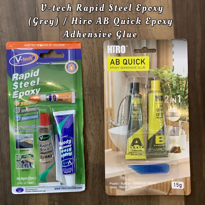 V-tech Rapid Steel Epoxy (สีเทา) / Hiro AB Quick Epoxy Adhensive Glue