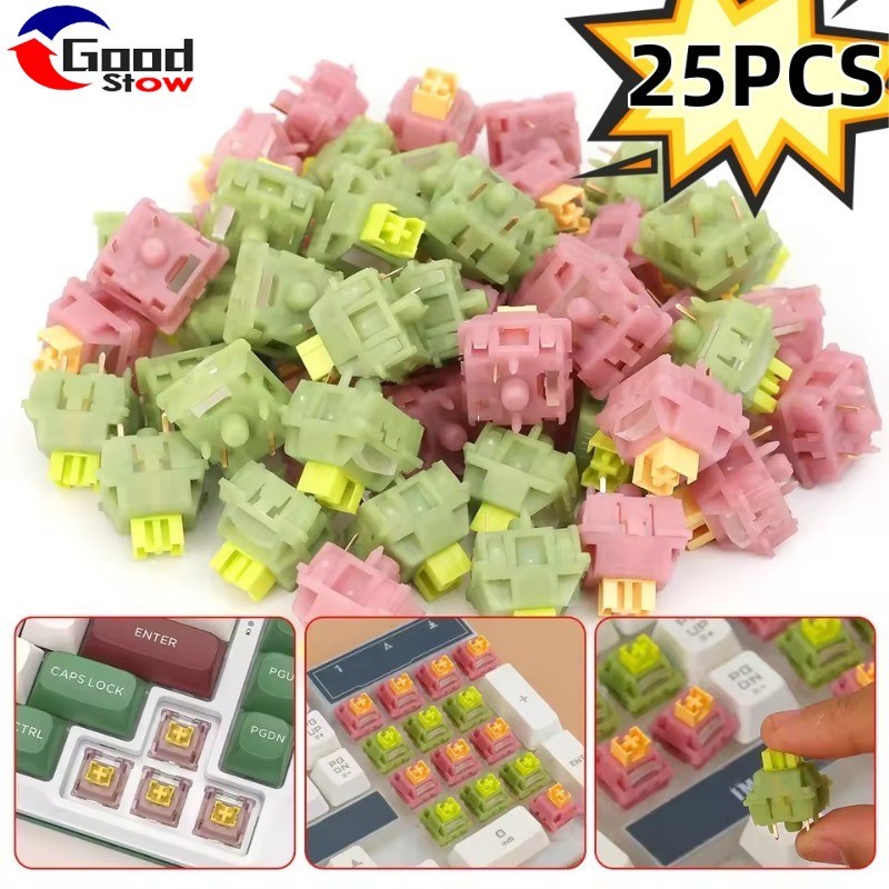 [3C&Auto]5-25 PCS V3 สวิตช์แกนเงียบ PA66 Housing | สวิตช์เชิงกลพร้อมแกนเพลา ปอม คอลัมน์ไกด์เบา & การ