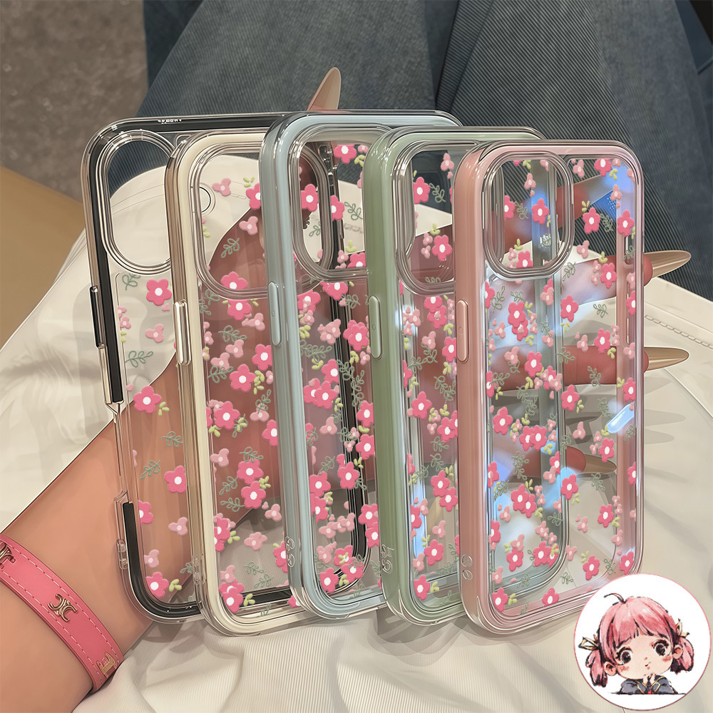 จัดส่งทันที เคสสำหรับไอโฟน16 ดอกไม้ชมพู น่ารัก เคสใสครอบสองชั้น For IPhone11 13 12 14PLUS 15 16 Pro 