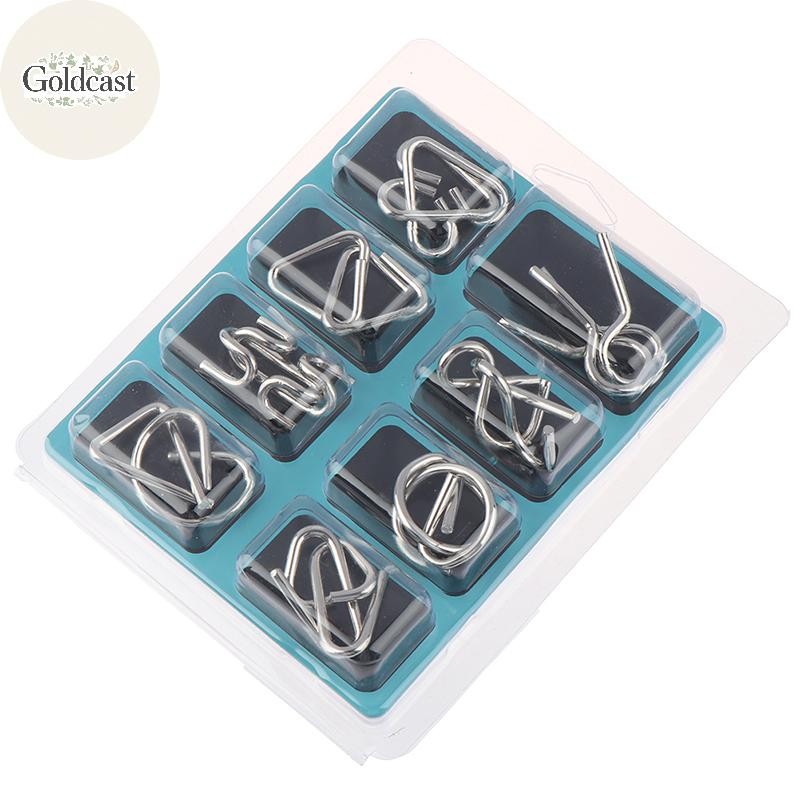 ทอง 8 ชิ้น/เซ็ตวัสดุปริศนาโลหะลวด IQ Mind สมอง Teaser ปริศนา Reliever ของเล่น TH - รูปที่ 2