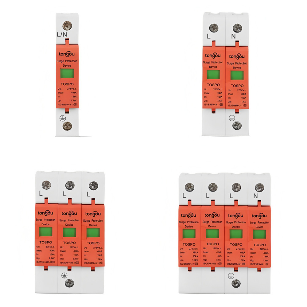 AC SPD 1P 2P 3P 4P 15KA 40KA 275V House Lightning Surge Protector ป้องกันพลังงานแสงอาทิตย์ Arrester Protector อุปกรณ์ 15KA ~ 40KA