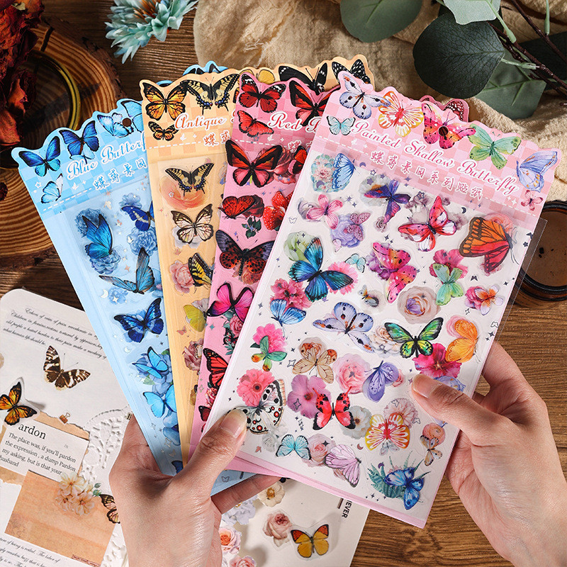 QOUZMO 2 ชิ้น/แพ็คVINTAGE เรือสําเภาภาพตัดปะคู่มือสติกเกอร์[Butterfly Garden]diyสมุดภาพไดอารี่deco carftสติกเกอร์เครื่องเขียน