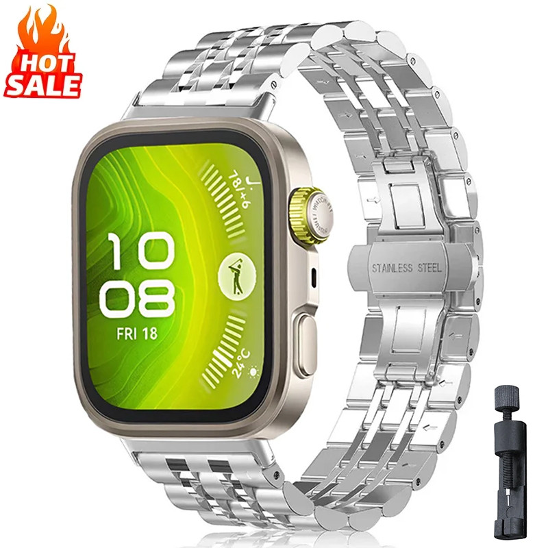 สายโลหะสําหรับ Huawei Watch Fit 4 Pro/4/3 สายคล้องคอผู้ชายผู้หญิงสําหรับฤดูร้อนสายนาฬิกาสแตนเลสสําหร