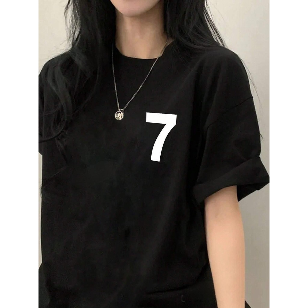 ChillTee เสื้อเกาหลี วินเทจอเมริกัน "Seven" พิมพ์ลาย ผ้าCOTTON เสื้อคอกลม OVERSIZE โคตรนุ่ม unisex ส่งจากไทย