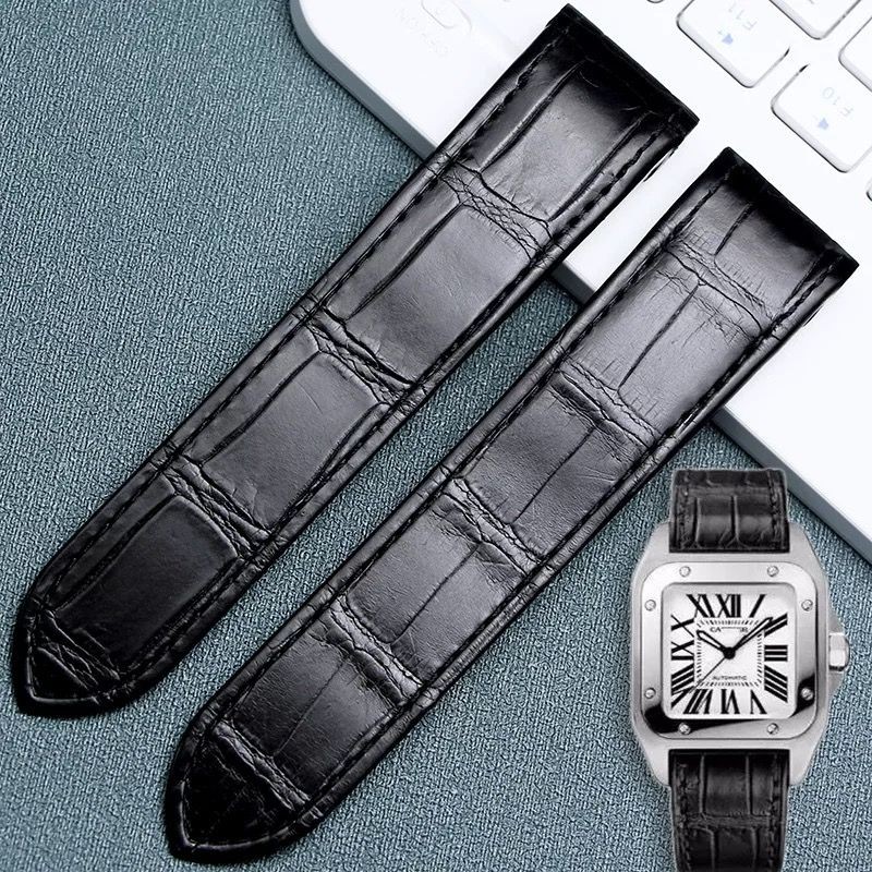 แทนที่ Cartier Santos Santos100 สายหนังแท้ Santos ผู้ชายผู้หญิงสายหนังนาฬิกาอุปกรณ์เสริม 23