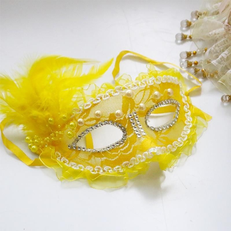 万圣节化妆舞会公主面具 派对年会半脸珍珠蕾丝水钻羽毛女款面具Halloween Makeup Ball Princess Mask Party Year20250713