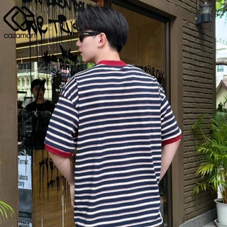 CAZAMAN เสื้อยืด OVERSIZE เสื้อยืดโอเวอร์ไซส์ เสื้อยืดแขนสั้น ผ้าฝ้ายแท้ เสื้อลาย ใส่สบาย ไม่ร้อน C25671