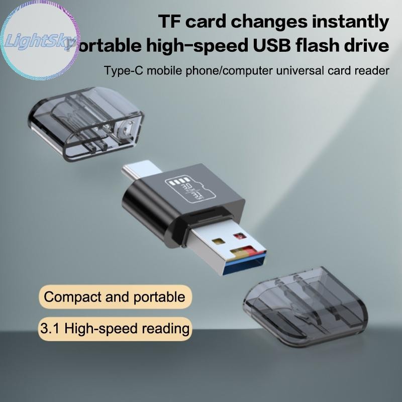 LightSky USB 3.1 ประเภท C TF Card Reader Universal OTG อะแดปเตอร์สําหรับ PC แล็ปท็อปแท็บเล็ตโทรศัพท์สําหรับ Huawei Android Card Reader TH