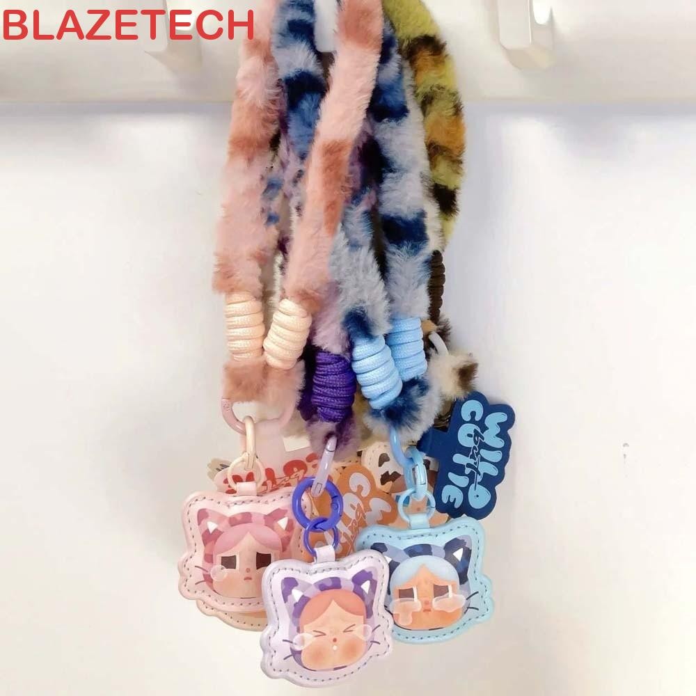 BLAZETECH Crybaby โทรศัพท์ Chain, Key แหวนน่ารัก Crybaby Furry เชือก, Neon PP ผ้าฝ้ายกระเป๋า Charm เครื่องประดับเสือดาวแมวจี้หาง