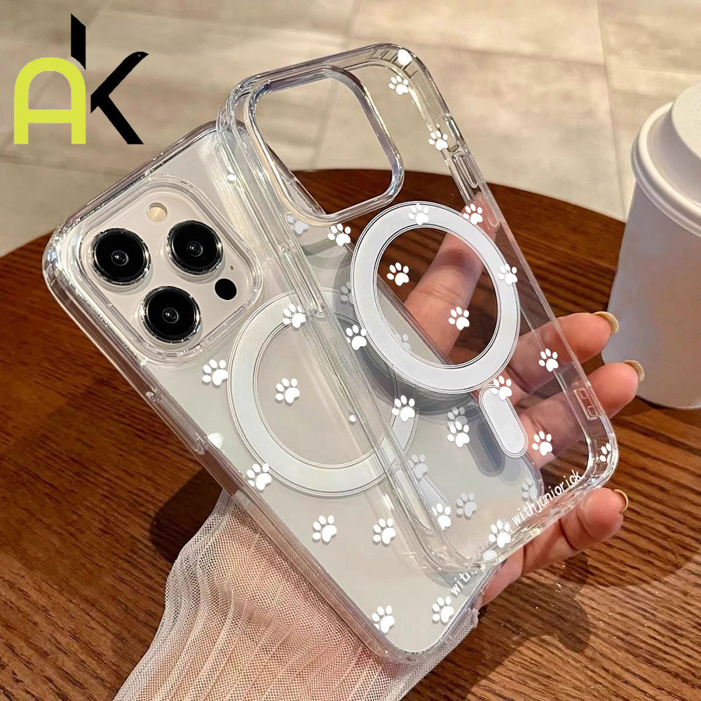 AK อุ้งเท้าแมว เคสชาร์จไร้สายสำหรับ for IPhone 11 12 13 14 15 16 17 Pro Max TPU Wireless Charger Magnetic Case