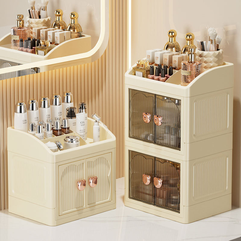 กล่องเก็บเครื่องสำอาง ความจุขนาดใหญ่ ชั้นวางของ กล่องเก็บของ ดีไซน์สามชั้น กันฝุ่นและกันน้ำ