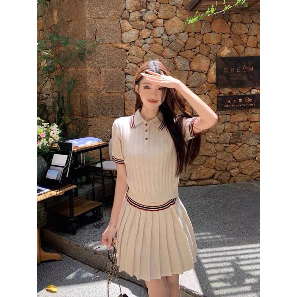 MUKOK miu Series Girl อเมริกันพรีพпи ถักแขนสั้น สูทแฟชั่นปิดเข็ม Q5YC