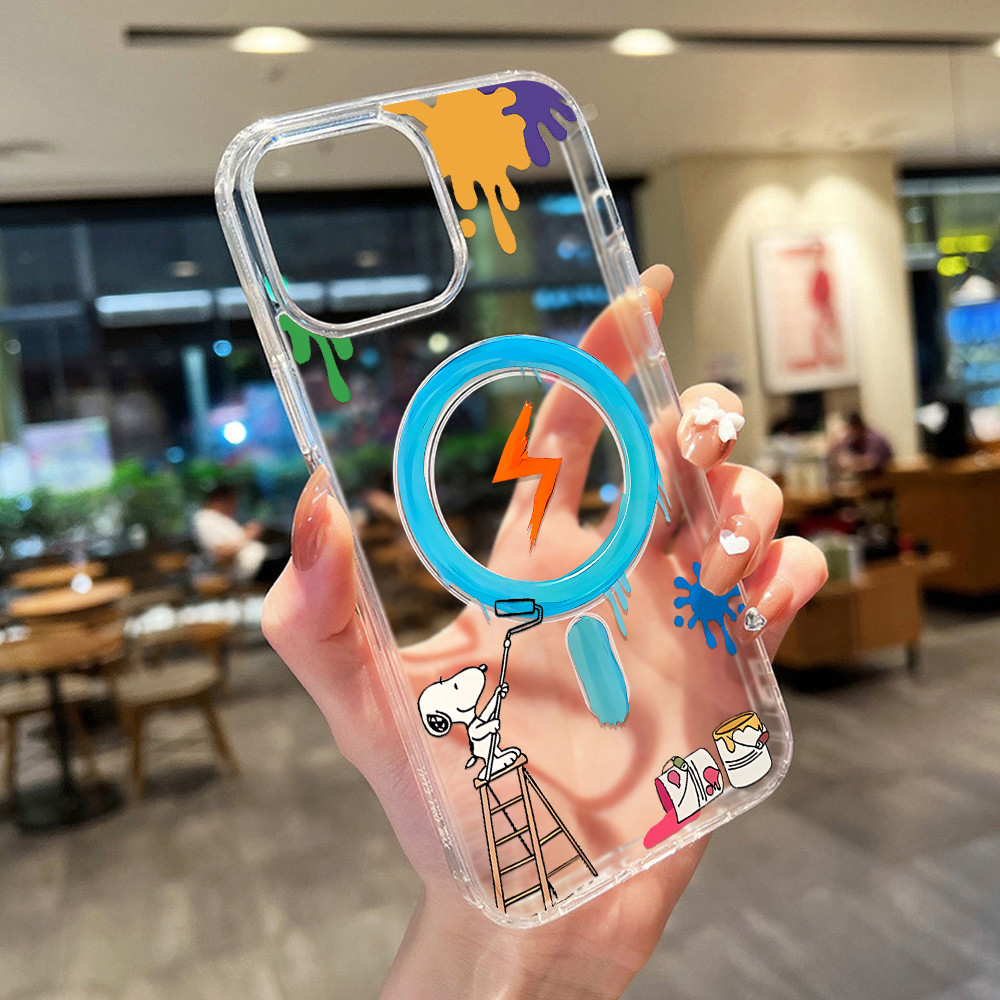 เคสโทรศัพท์ For iPhone 11 13 16 pro max Case iPhone 13 17 15 pro max 12 14 13 pro max Magnetic หลุมใหญ่การ์ตูนน่ารัก
