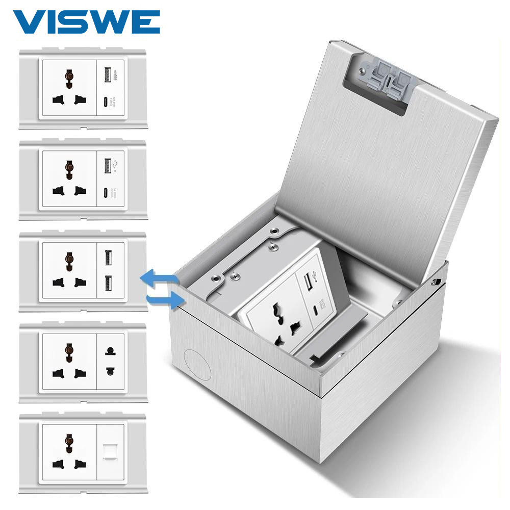 VISWE ซ็อกเก็ตพื้นฝังเดี่ยวแถว มีซ็อกเก็ต 3 พิน หลายตัว พร้อม 2 พิน USB และ Cat6 กันสนิม ซีรีย์ K11A