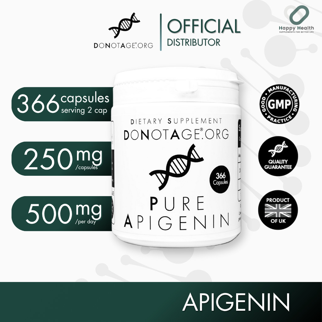 Apigenin (366 แคปซูล) Do Not Age 500 mg. ลดการอักเสบ ต้านเบาหวาน ลดความกังวล เพิ่ม NAD+ ชะลอวัยเซลล์ ต้านชรา