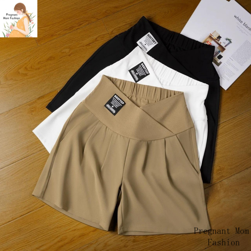 100กิโลกรัมขนาดบวกกางเกงขาสั้นคนท้องบางเอวต่ําชุดตั้งครรภ์กางเกงห้าจุดขากว้างกางเกงขาสั้นการตั้งครรภ์