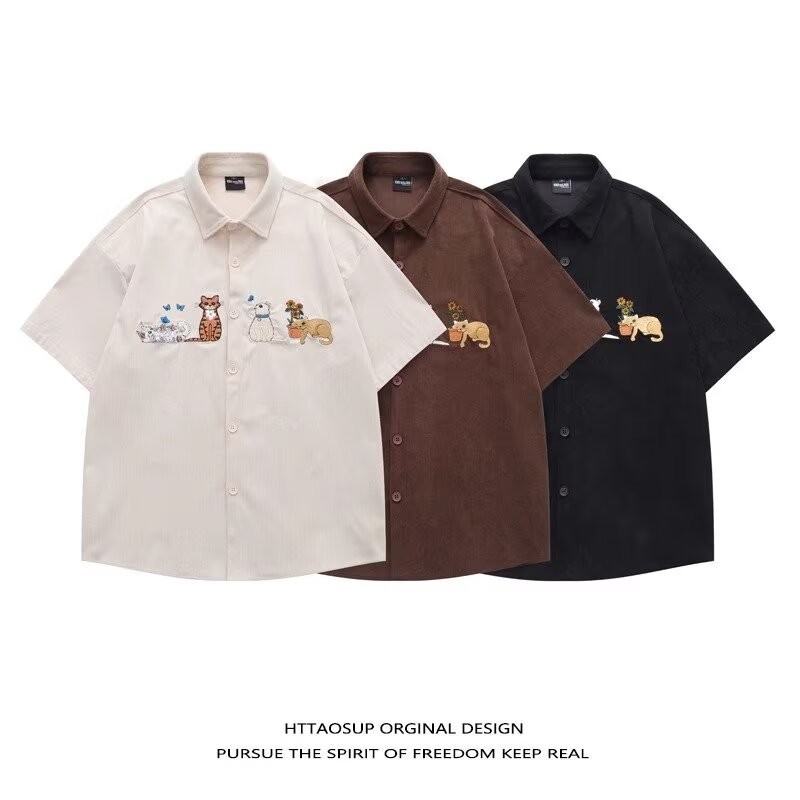 ปักผ้าลูกฟูกอเนกประสงค์เสื้อลําลองแขนสั้นด้านบน