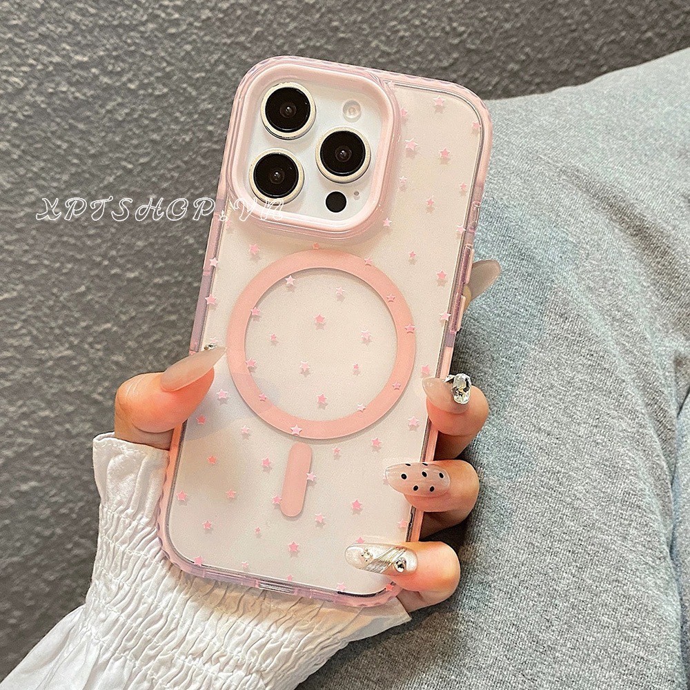 แม่เหล็กสีชมพูดาวเคสโทรศัพท์สําหรับ ไอโฟน 16โปรแม็กซ์ 15 14 13 12 11 กันกระแทกป้องกันปลอก