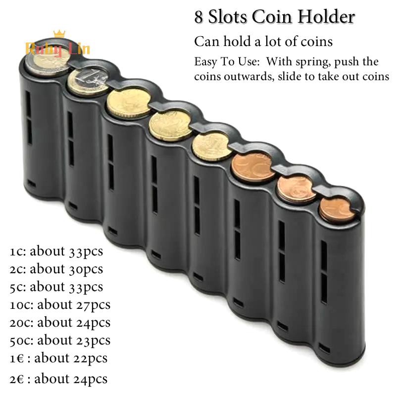 Ruby Lin Creative แบบพกพา 8 ช่อง Euro Coin Storage Dispenser Euro Coin Holder Collector สําหรับ Home