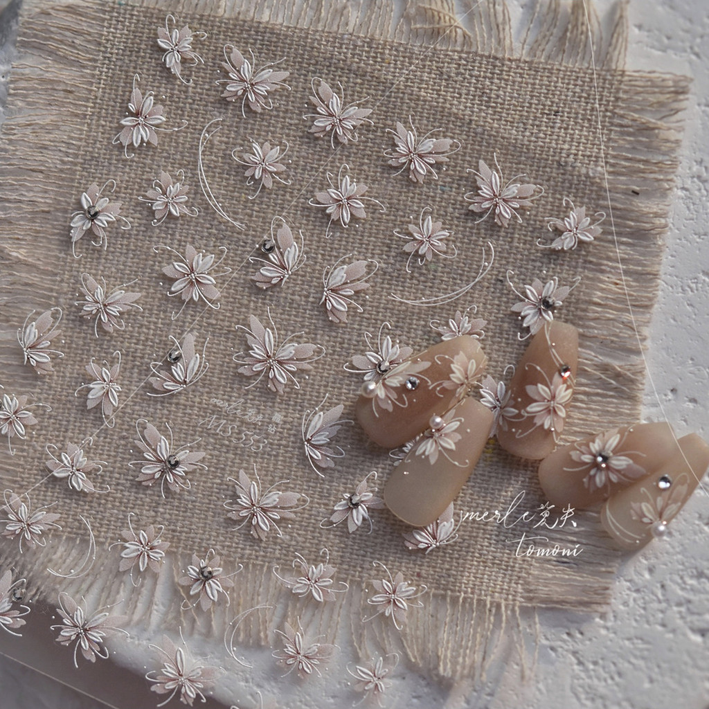 tomoni คริสตัลเพชรแต่งเล็บสติ๊กเกอร์ดอกไม้และผีเสื้อ