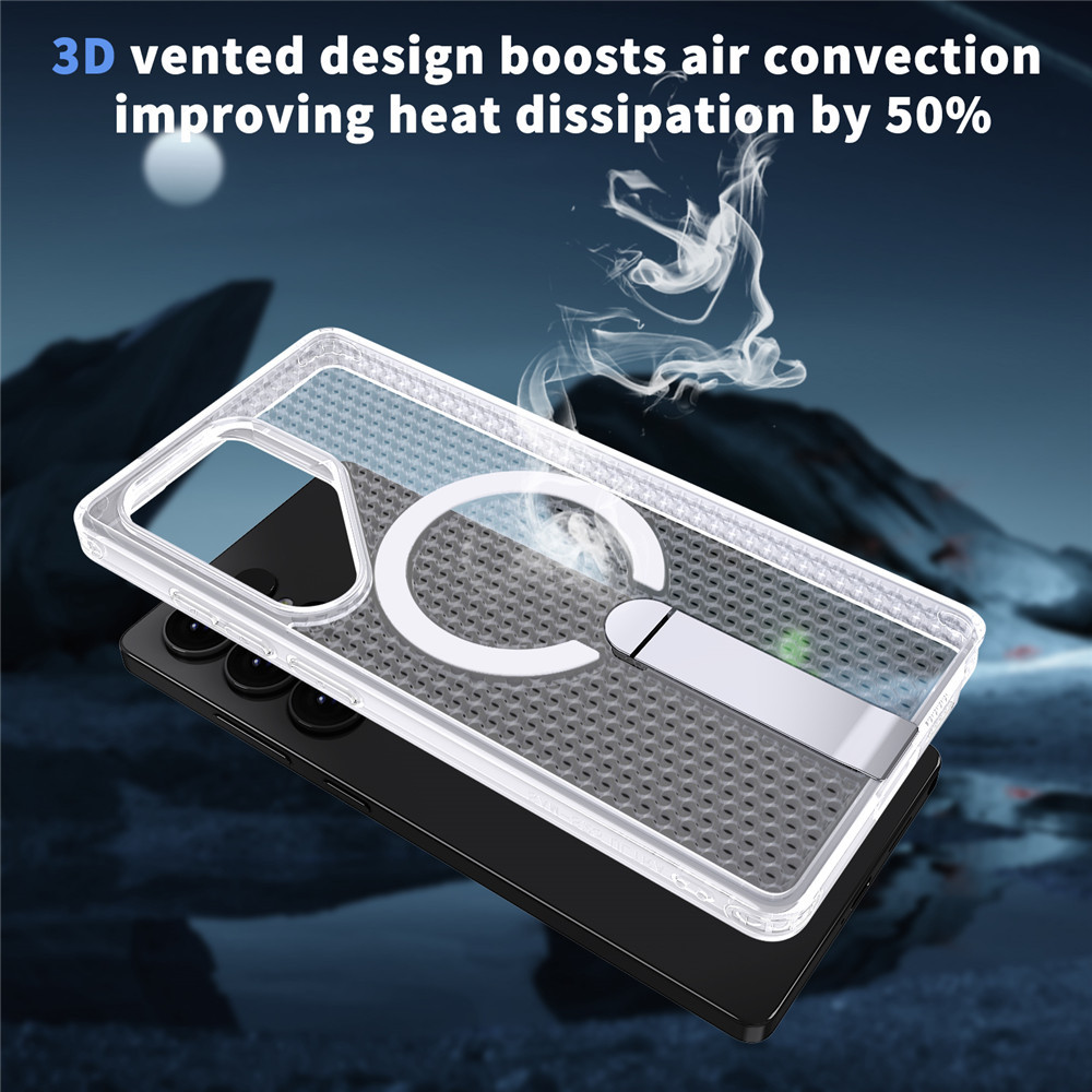 เคสโทรศัพท์ตาข่ายกลวงสําหรับ Samsung S25 S24 S23 S22 Ultra/Plus S24FE S25EDGE การกระจายความร้อนฝาครอบป้องกันแม่เหล็กวงเล็บโลหะ anti drop shell