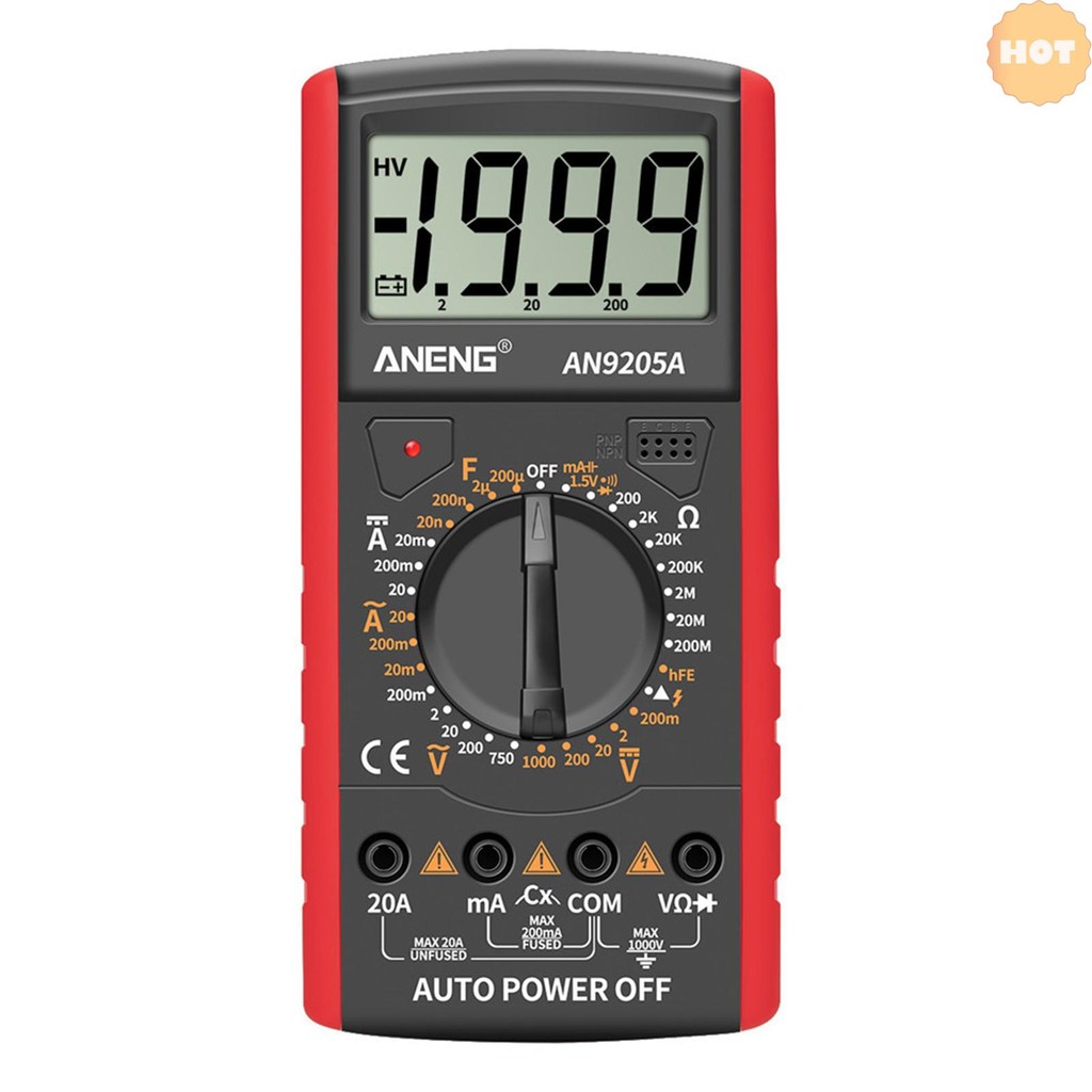 [2025 ใหม่] ANENG AN9205A มัลติมิเตอร์แบบดิจิตอล 3 1/2 จอแสดงผล LCD 1999 นับช่วงด้วยตนเอง Universal 