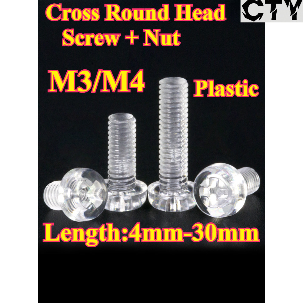 [CTY-PCSZYT] PC พลาสติกใส, Phillips Round Head Screw + Nut M3/M4 ฉนวน Alec Cross Pan Head Bolt + Nut