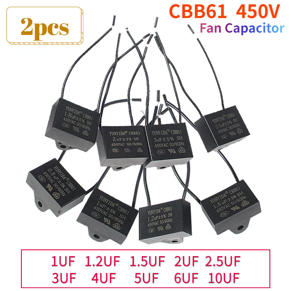 CBB61 พัดลมตัวเก็บประจุ 450V 1UF 1.2UF 1.5UF 2UF 2.5UF 3UF 4UF 5UF 6UF10UF พัดลมเพดานมอเตอร์ Run สี่