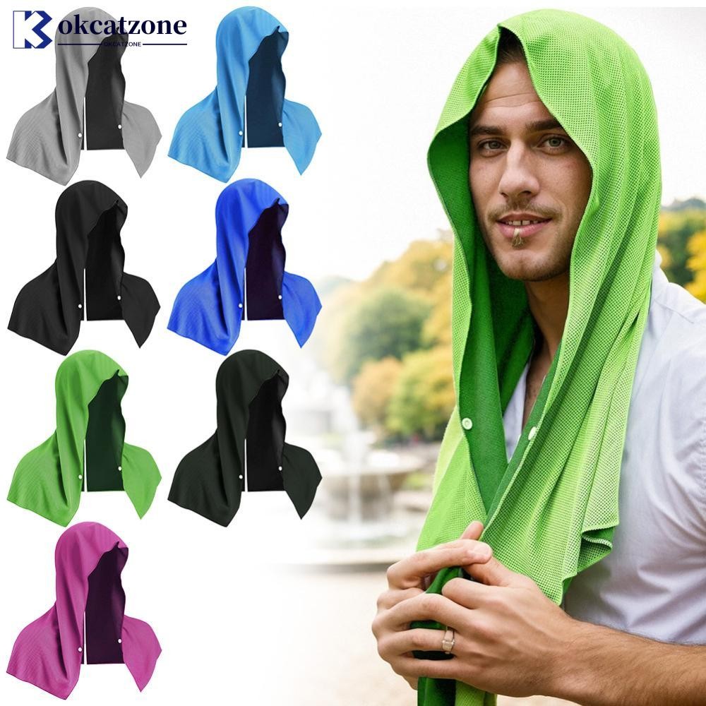 OKCATZONE 1PC กีฬากลางแจ้ง Quick-Dry Cooling ผ้าพันคอผ้าเช็ดตัวเดี่ยวปุ่มออกแบบ Gym Beach Camping U-