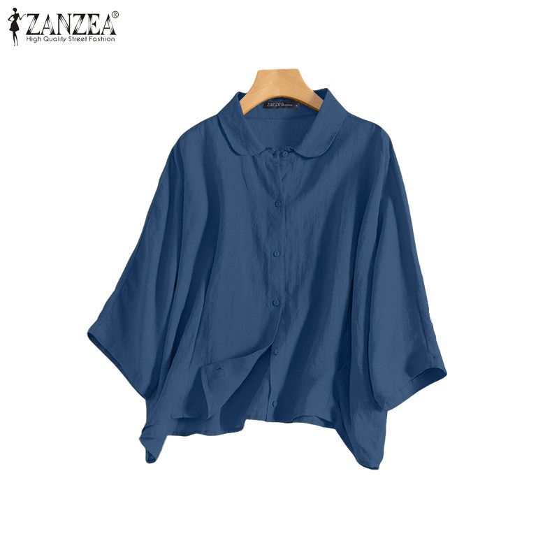 ZANZEA เสื้อผ้าฝ้ายผสมลินินสำหรับผู้หญิง ดีไซน์เกาหลี แขนสาม_quarter เหมาะสำหรับการทำงานและการแต่งตัวแบบสบาย ๆ ในวันธรรมดา