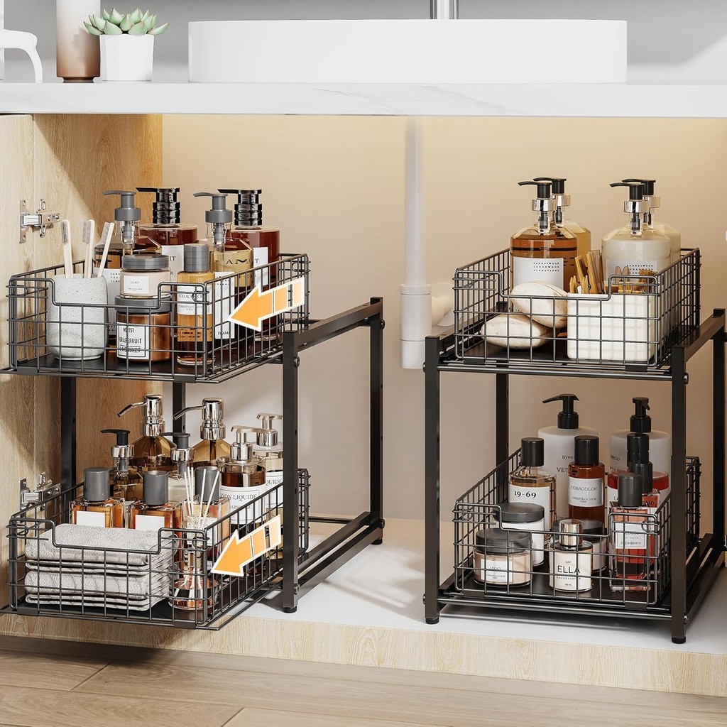 ตะกร้าแบบดึงออกสําหรับห้องครัว Racks Organizer ภายใต้อ่างล้างจาน Organizer Racks ชั้นวางจานพร้อม Drainer